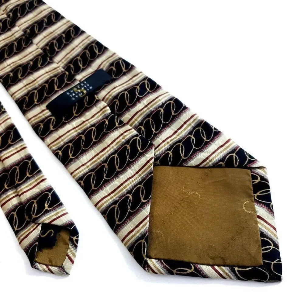 Robert Talbott Studio Brown Tan‎ Abstract Print Wide Silk Tie